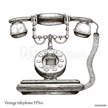 Picture of Vintage telephone hand drawing engraving styleRetro phone Initial communication device